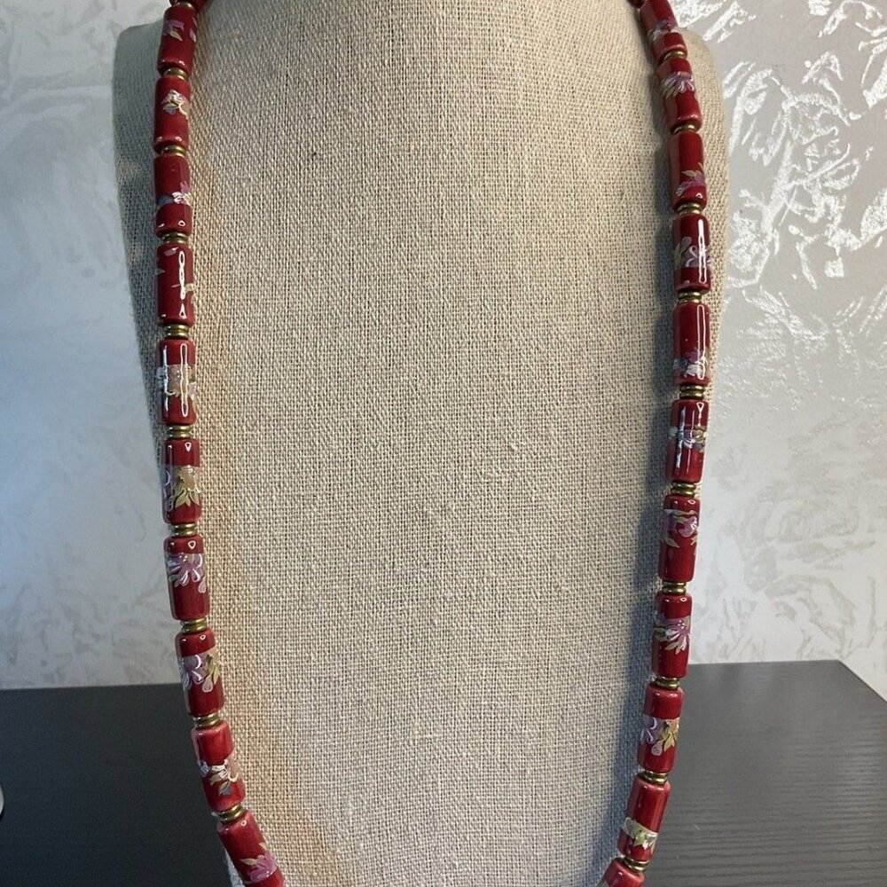 Vintage Japanese Porcelain Hand Painted Bead Necklace